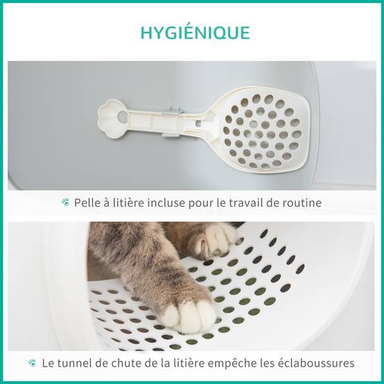 Maison de toilette plastique PP pour chat intimité et propreté 55x40x39cm blanc - ComfortXL Outdoor Living - Image 6