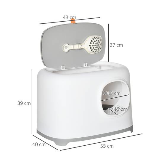 Maison de toilette plastique PP pour chat intimité et propreté 55x40x39cm blanc - ComfortXL Outdoor Living - Image 5