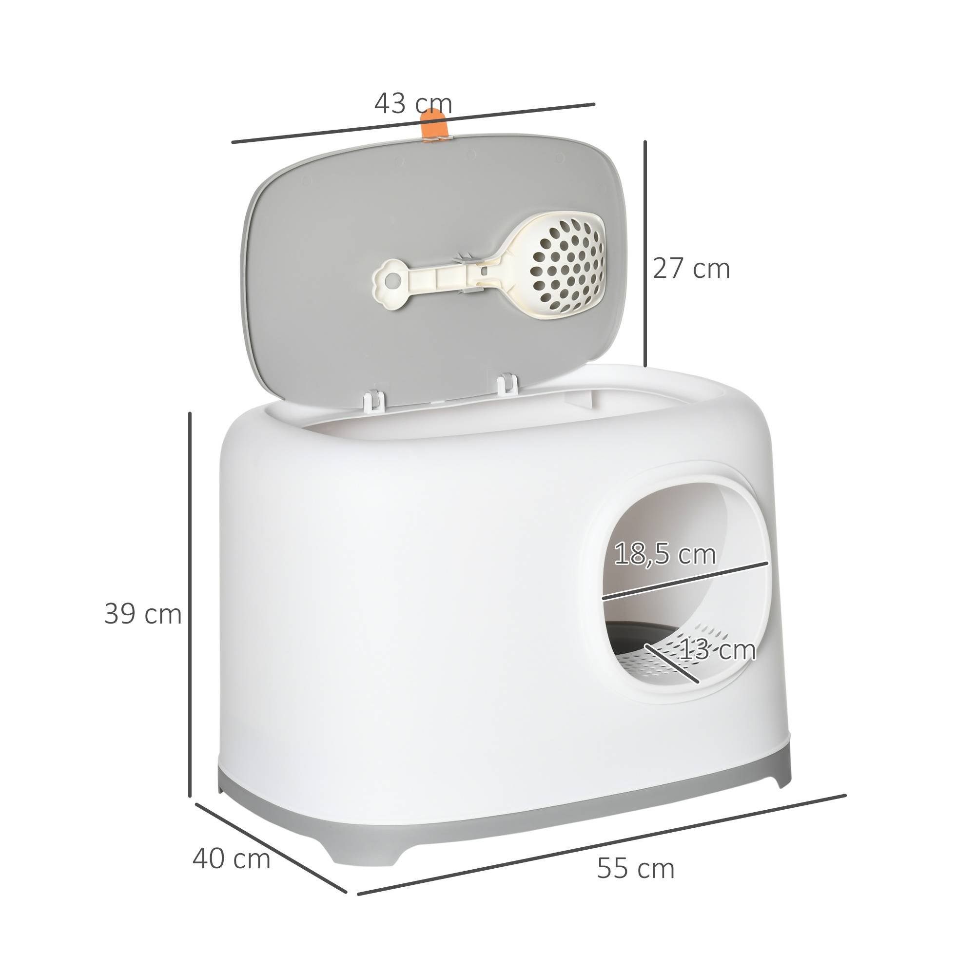 Maison de toilette plastique PP pour chat intimité et propreté 55x40x39cm blanc - ComfortXL Outdoor Living - Image 5