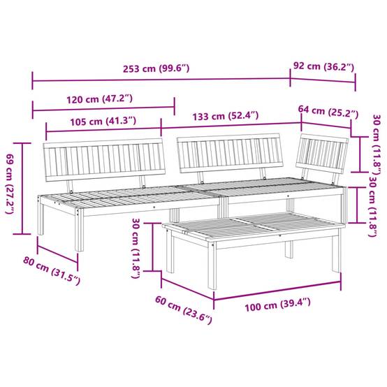 Salon palette de jardin - Salon d'extérieur - Mobilier de jardin 3 pcs bois d'acacia massif-JU822 - Image 8