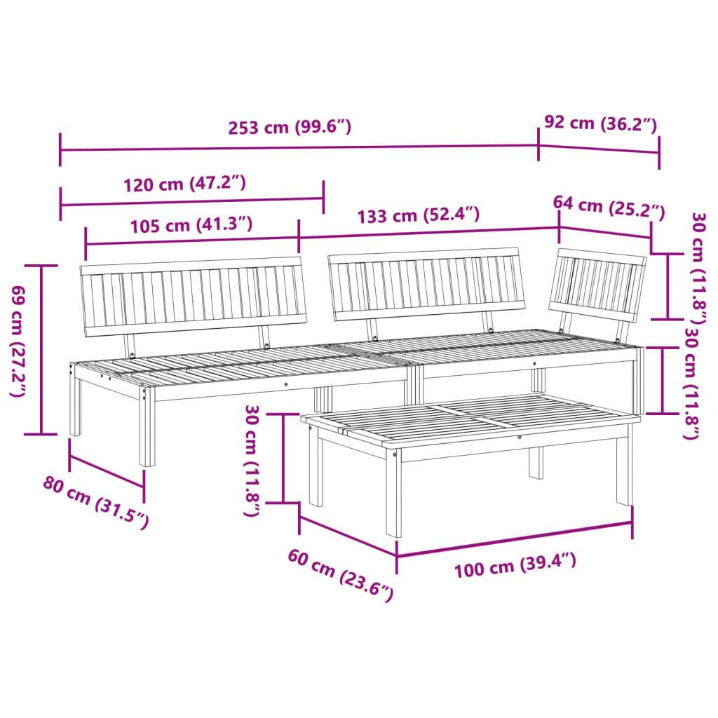 Salon palette de jardin - Salon d'extérieur - Mobilier de jardin 3 pcs bois d'acacia massif-JU822 - Image 8