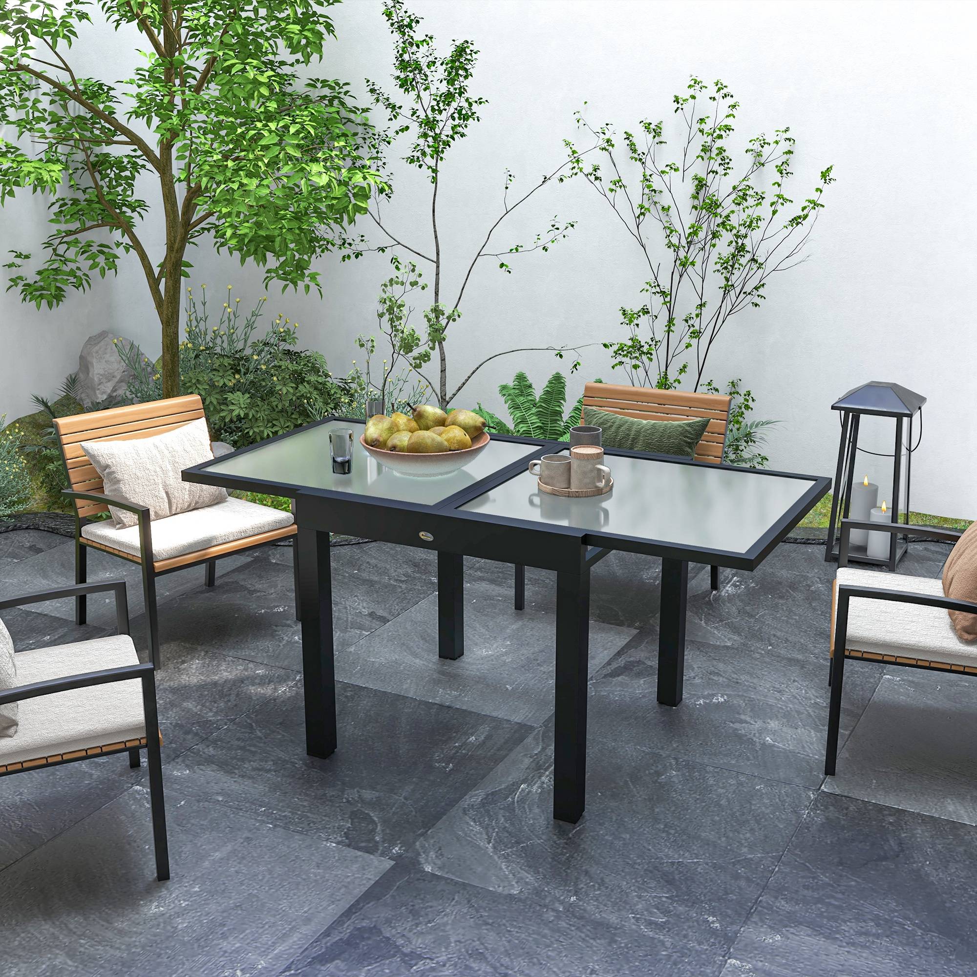 ComfortXL - Table à manger extensible aluminium verre jardin terrasse 4 à 6 personnes transparent - ComfortXL Outdoor Living - Image 3