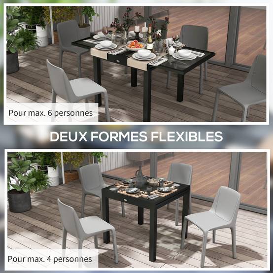 ComfortXL - Table à manger extensible aluminium verre jardin terrasse 4 à 6 personnes transparent - ComfortXL Outdoor Living - Image 6