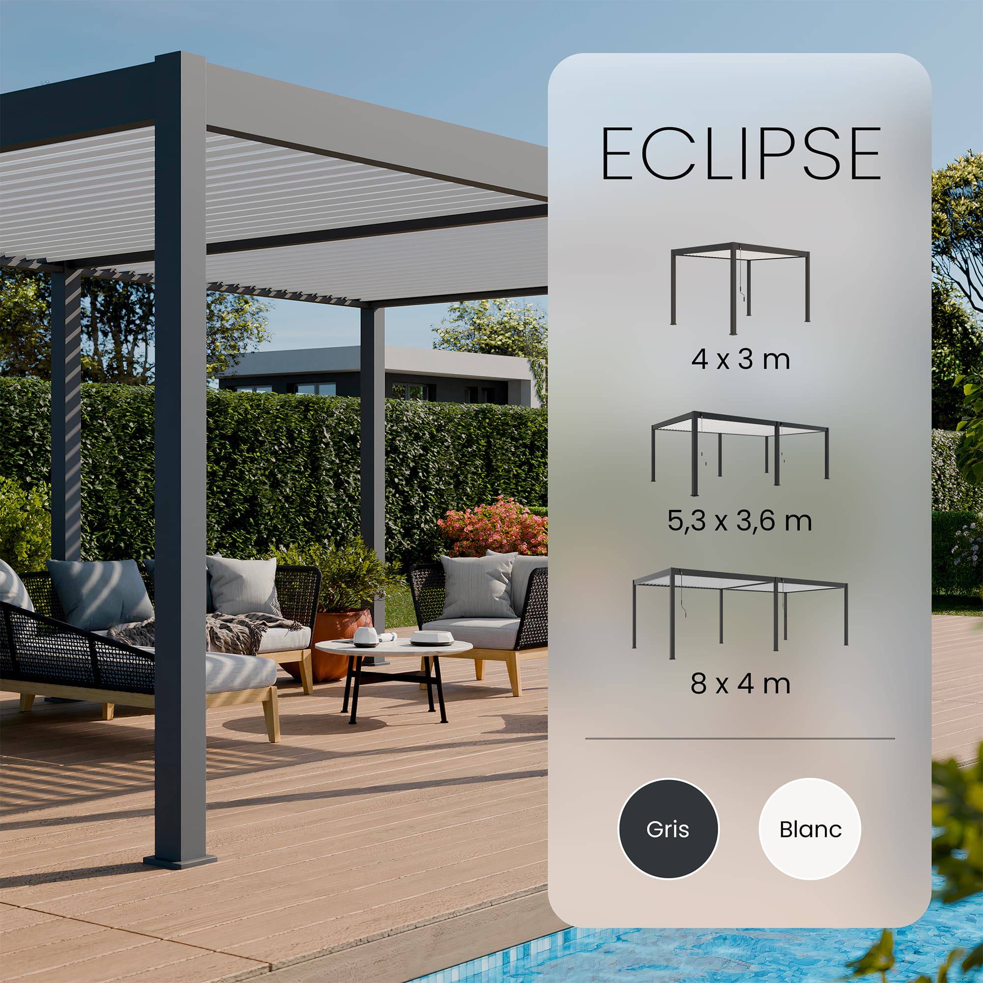 Pergola Bioclimatique Aluminium Autoportée 19m² - 3,6x5,3 - blanc - Lames Orientables de 0 à 120 degrés - ECLIPSE 19 - Imagen 9