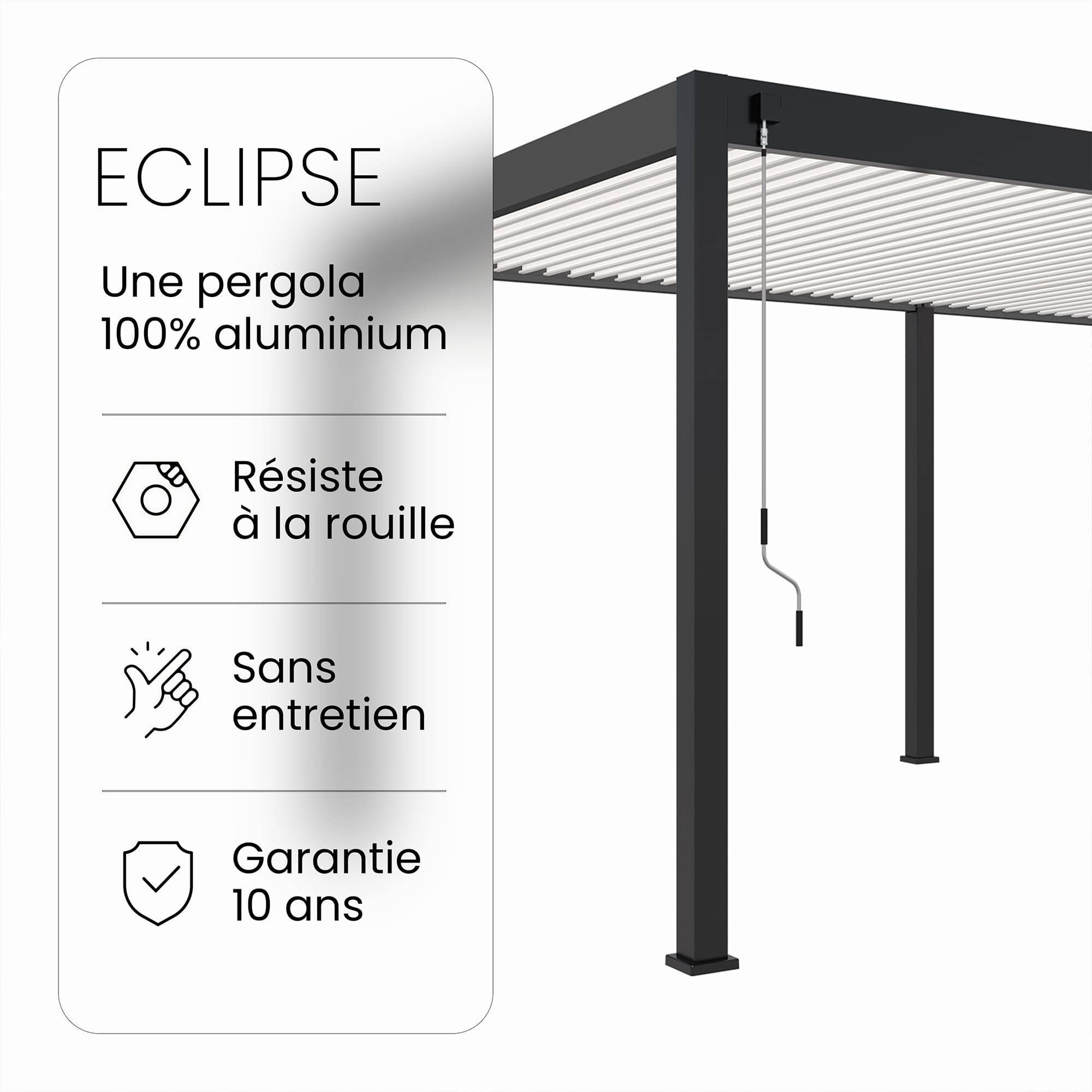 Pergola Bioclimatique Aluminium Autoportée 19m² - 3,6x5,3 - blanc - Lames Orientables de 0 à 120 degrés - ECLIPSE 19 - Imagen 8