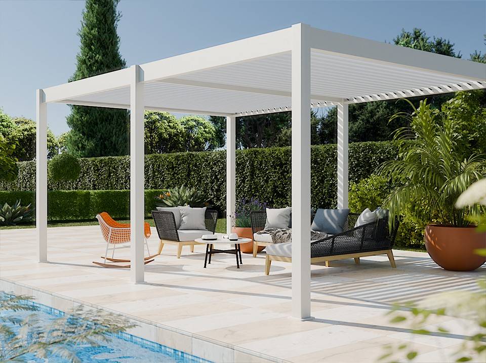 Pergola Bioclimatique Aluminium Autoportée 19m² - 3,6x5,3 - blanc - Lames Orientables de 0 à 120 degrés - ECLIPSE 19 - Imagen 1