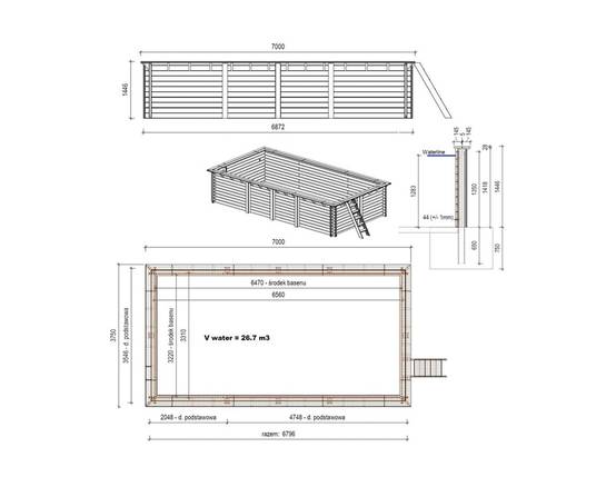 Altanka - Piscine en bois Aqua 7x3.75 - H.1.45 m cadre en métal, sans dalle béton - BAS7308OSPU+SZA - Imagen 4