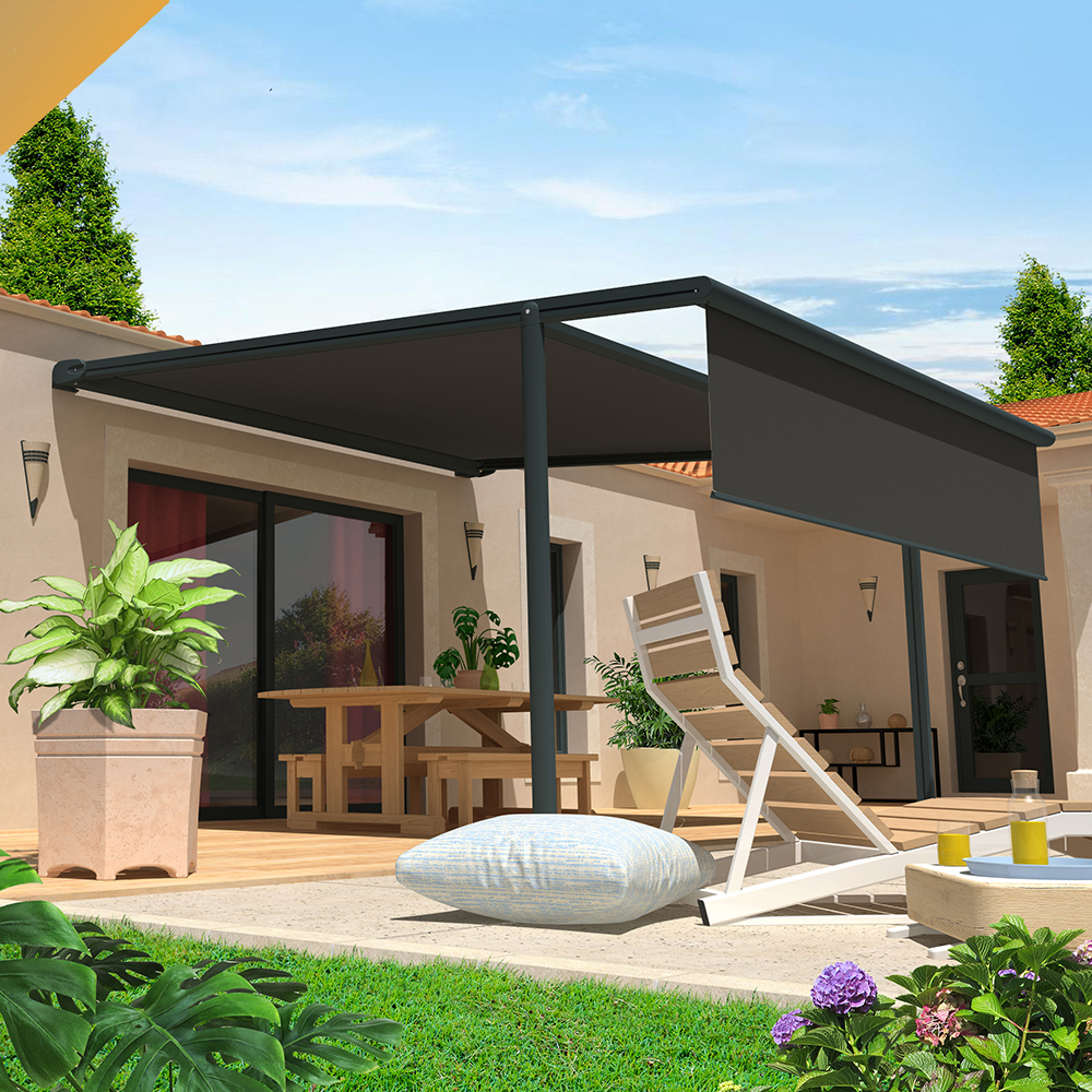 Intersun - Pergola Toile PYRITE 4,00x3,00 M Motorise Secours à Télécommande + Coffre LED + Lambrequin (Gris Anthracite - Gris Graphite) - INTERSUN - Imagen 1