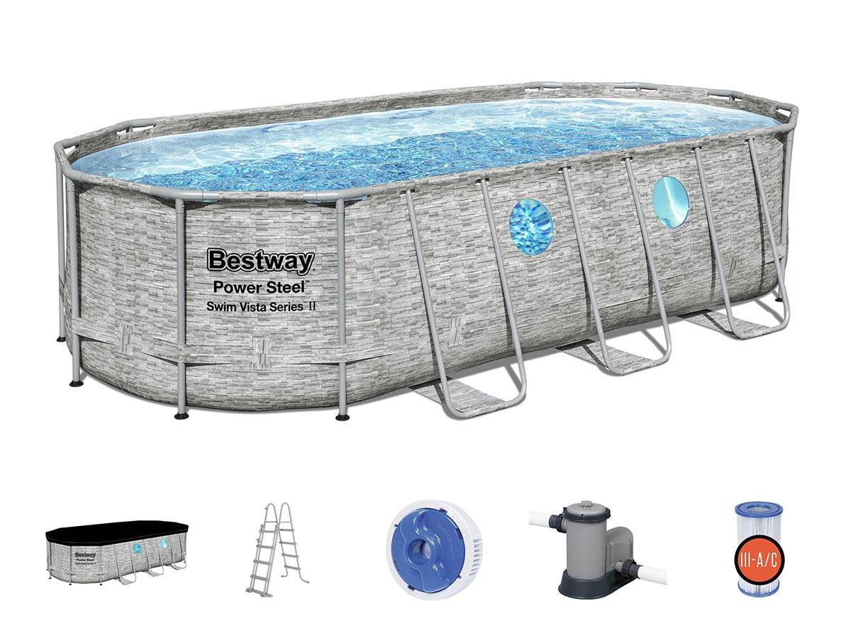 Bestway - Piscine tubulaire Power Steel SwimVista avec hublots ovale 5,49 x 2,74 x 1,22 m - Bestway - Imagen 6