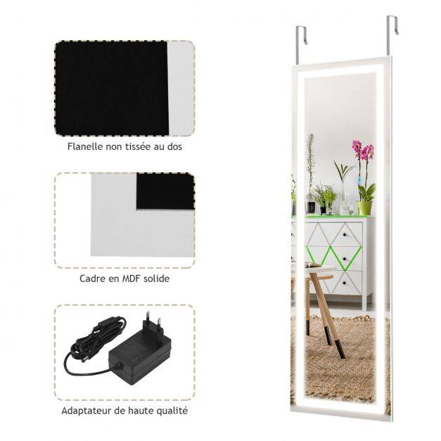 Helloshop26 - Miroir mural led miroir pleine longueur lumineux à 3 couleurs cadre en mdf 120 x 37cm blanc - Imagen 3
