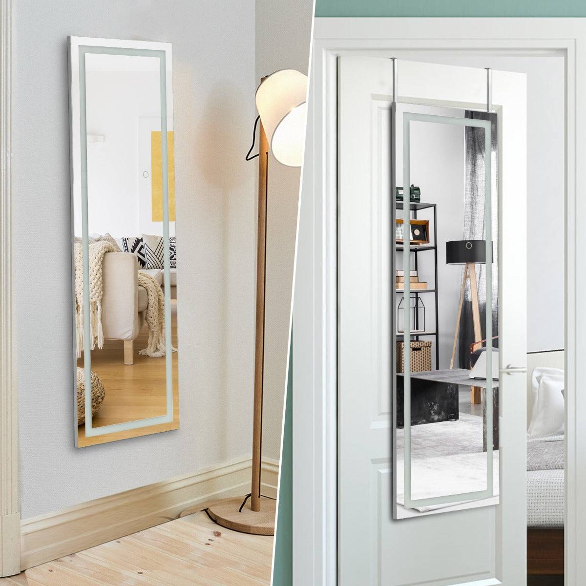 Helloshop26 - Miroir mural led miroir pleine longueur lumineux à 3 couleurs cadre en mdf 120 x 37cm blanc - Imagen 2