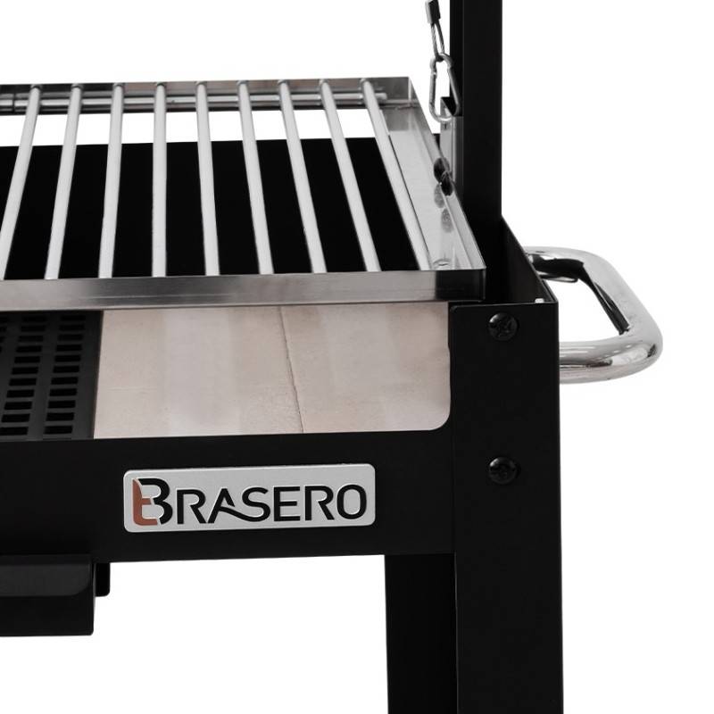 Brasero - Barbecue Charbon Bois Salamanca BRASERO - Grilles acier chromé de 40,5 x 49 cm - Hauteur de grille ajustable - Sur chariot, Noir - Image 4