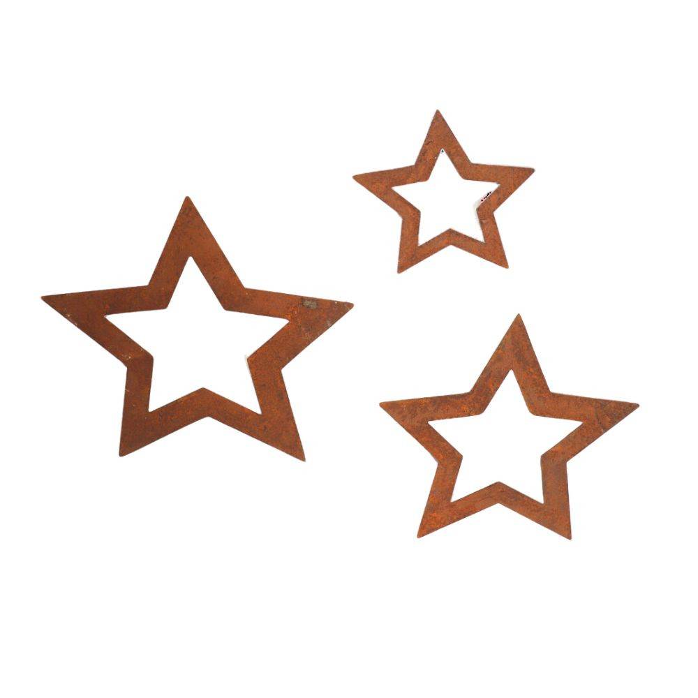 Set de 3 étoiles métal rouillé marron Ø15-22-26.5 cm Chemin de campagne
