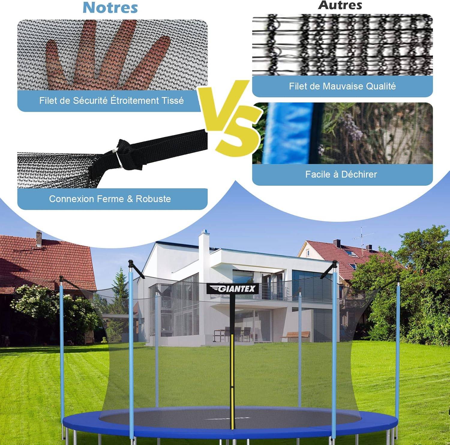 Filet de sécurité pour trampoline ø305 cm avec 6 poteaux fermeture eclair double - Imagen 4