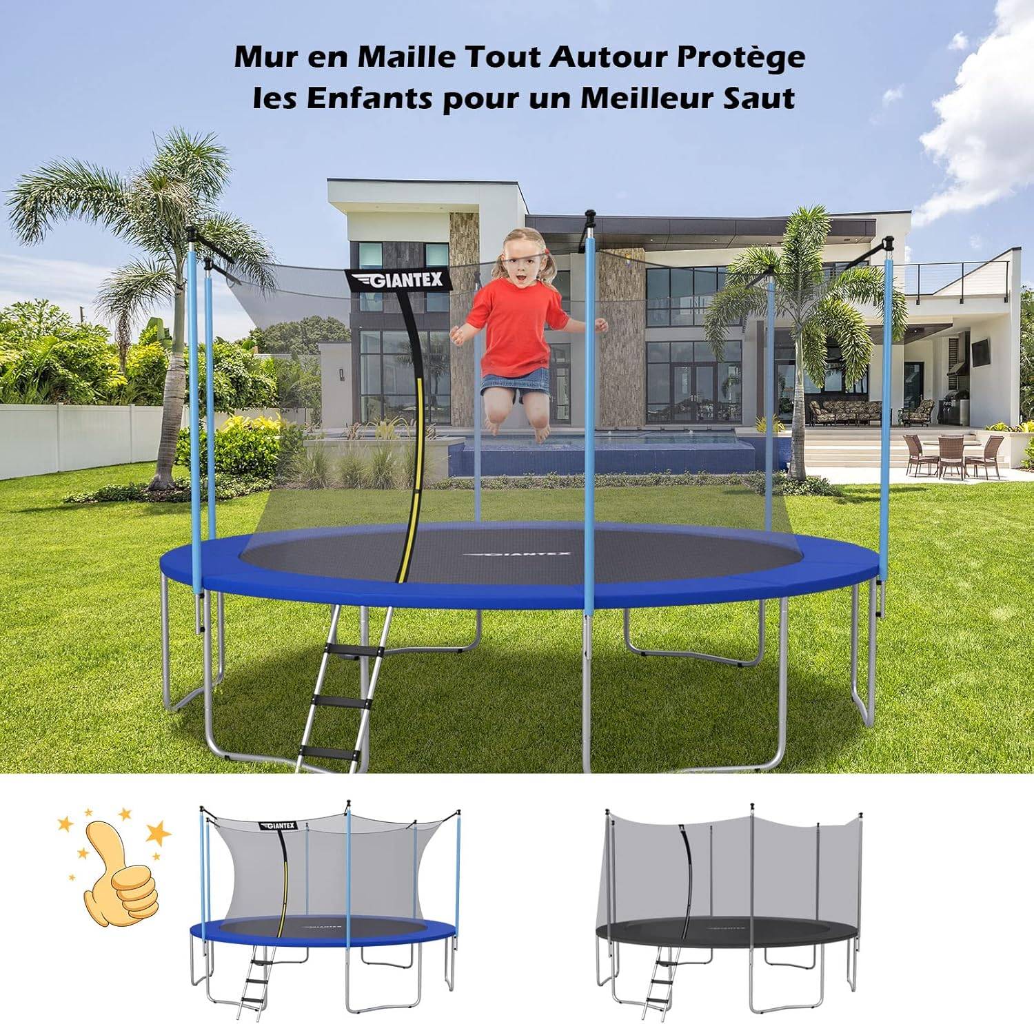 Filet de sécurité pour trampoline ø305 cm avec 6 poteaux fermeture eclair double - Imagen 5