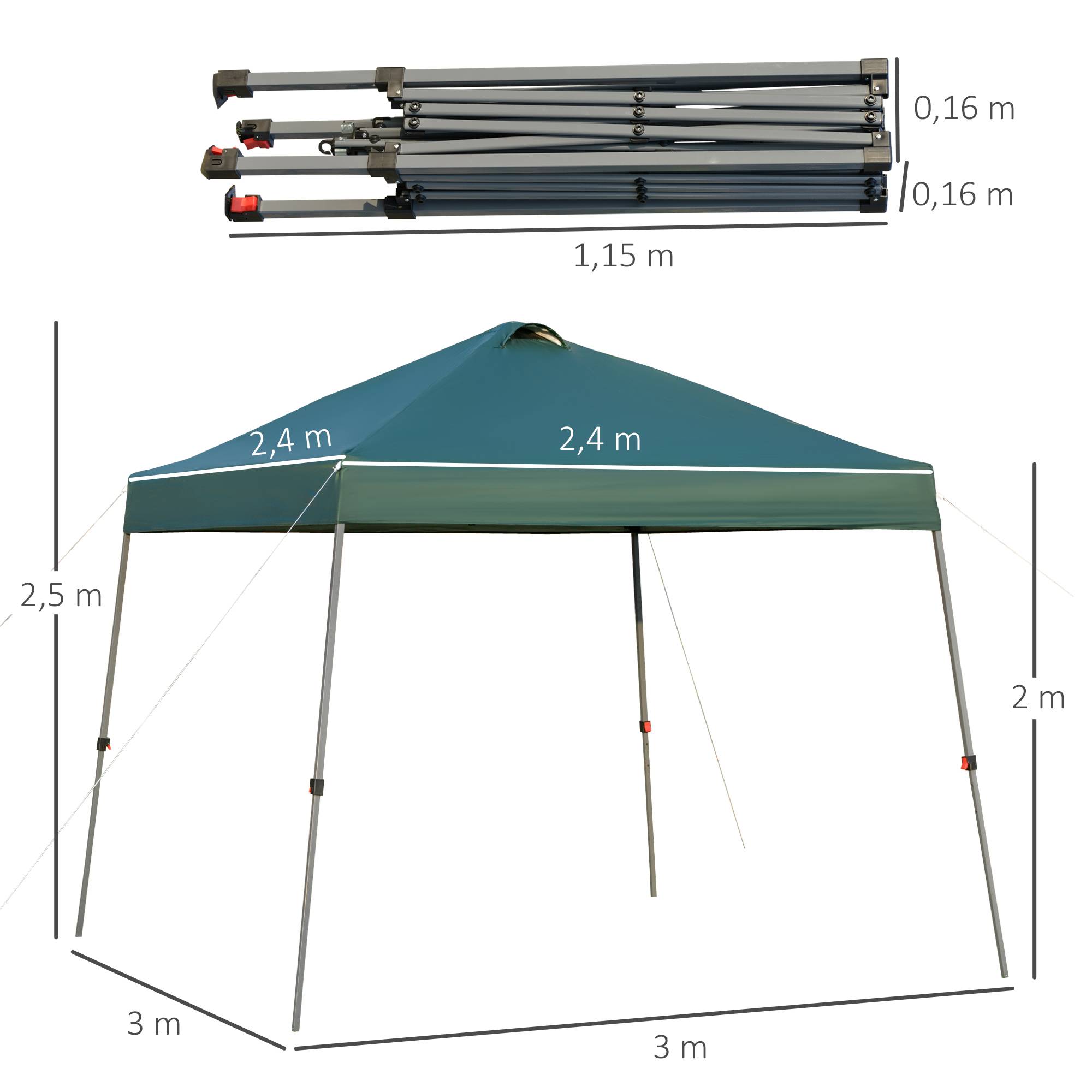 Sans Marque - Tonnelle pliante 3x3m sac roulettes acier étanche fêtes camping verte,Sans Marque - Image 5