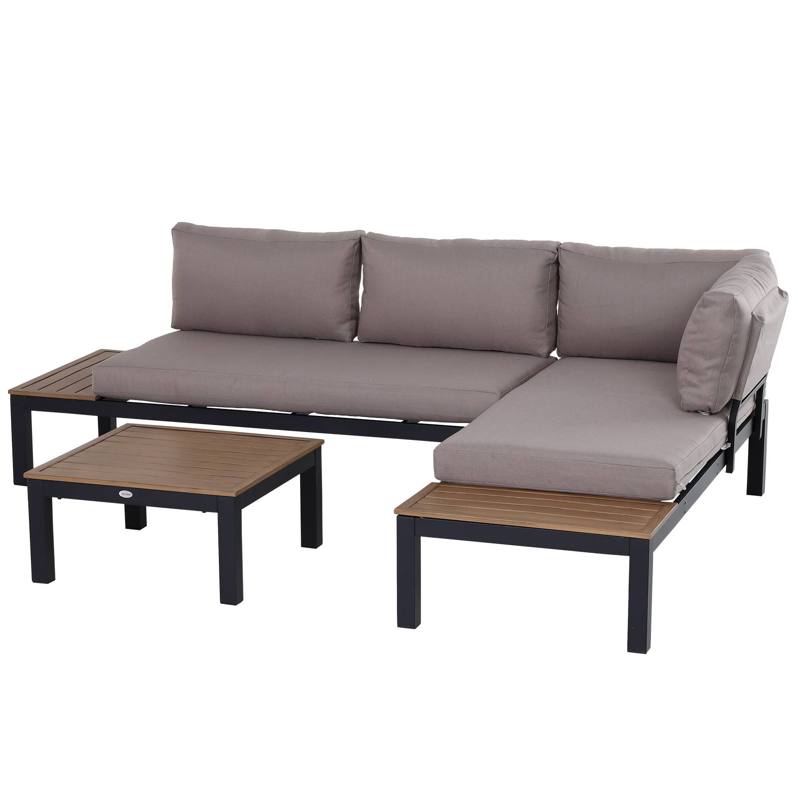 Outsunny - Ensemble salon de jardin d'angle design contemporain 5 places coussins marron table basse alu. noir et imitation bois - Outsunny - Imagen 1