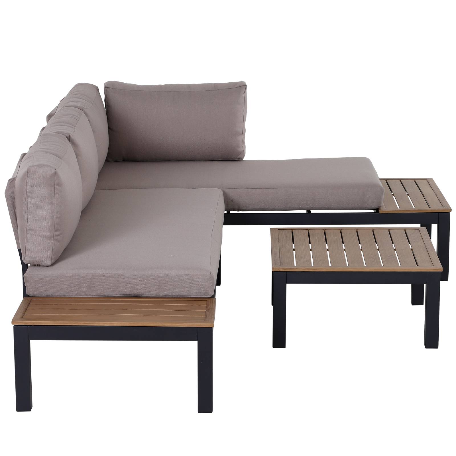 Outsunny - Ensemble salon de jardin d'angle design contemporain 5 places coussins marron table basse alu. noir et imitation bois - Outsunny - Imagen 4
