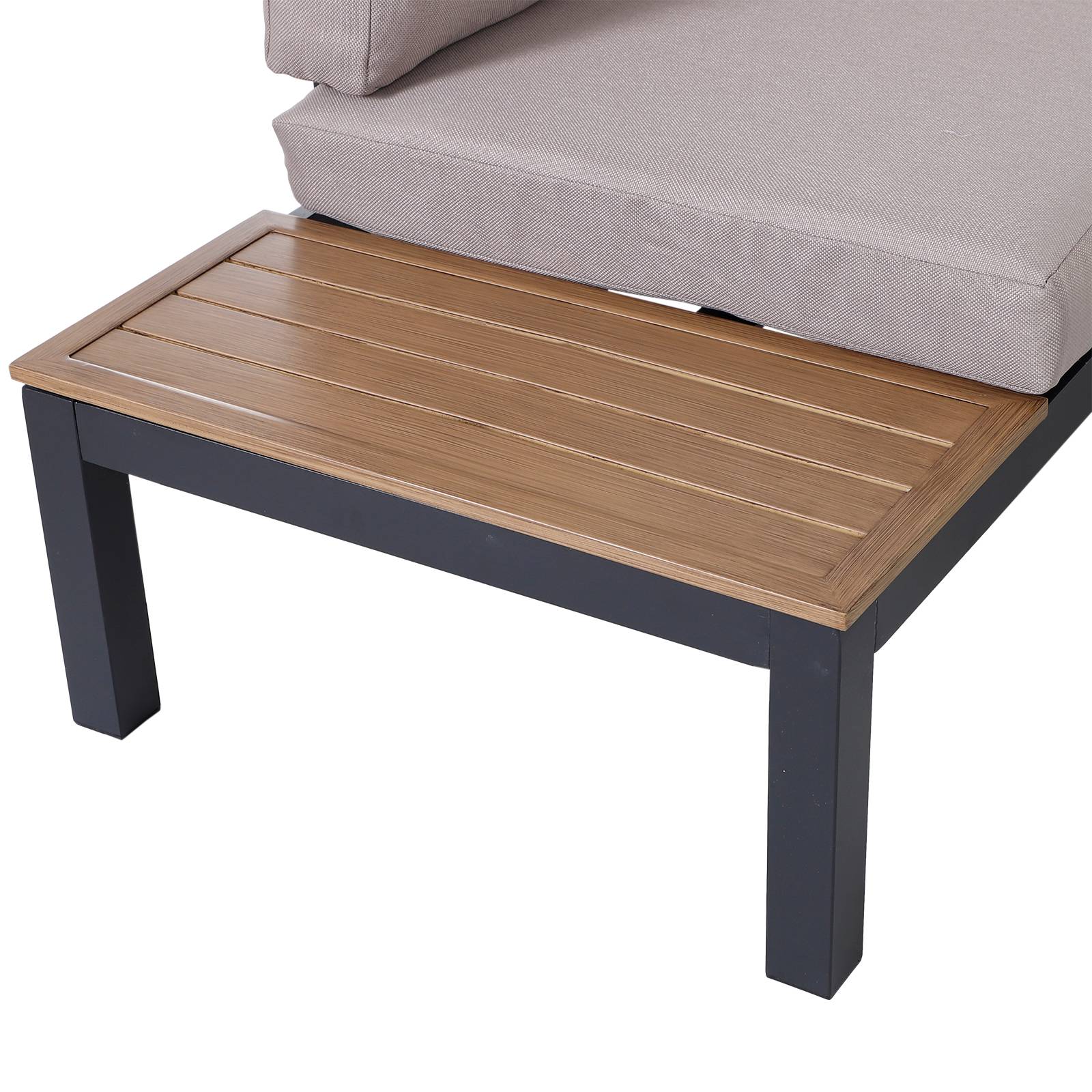 Outsunny - Ensemble salon de jardin d'angle design contemporain 5 places coussins marron table basse alu. noir et imitation bois - Outsunny - Imagen 6