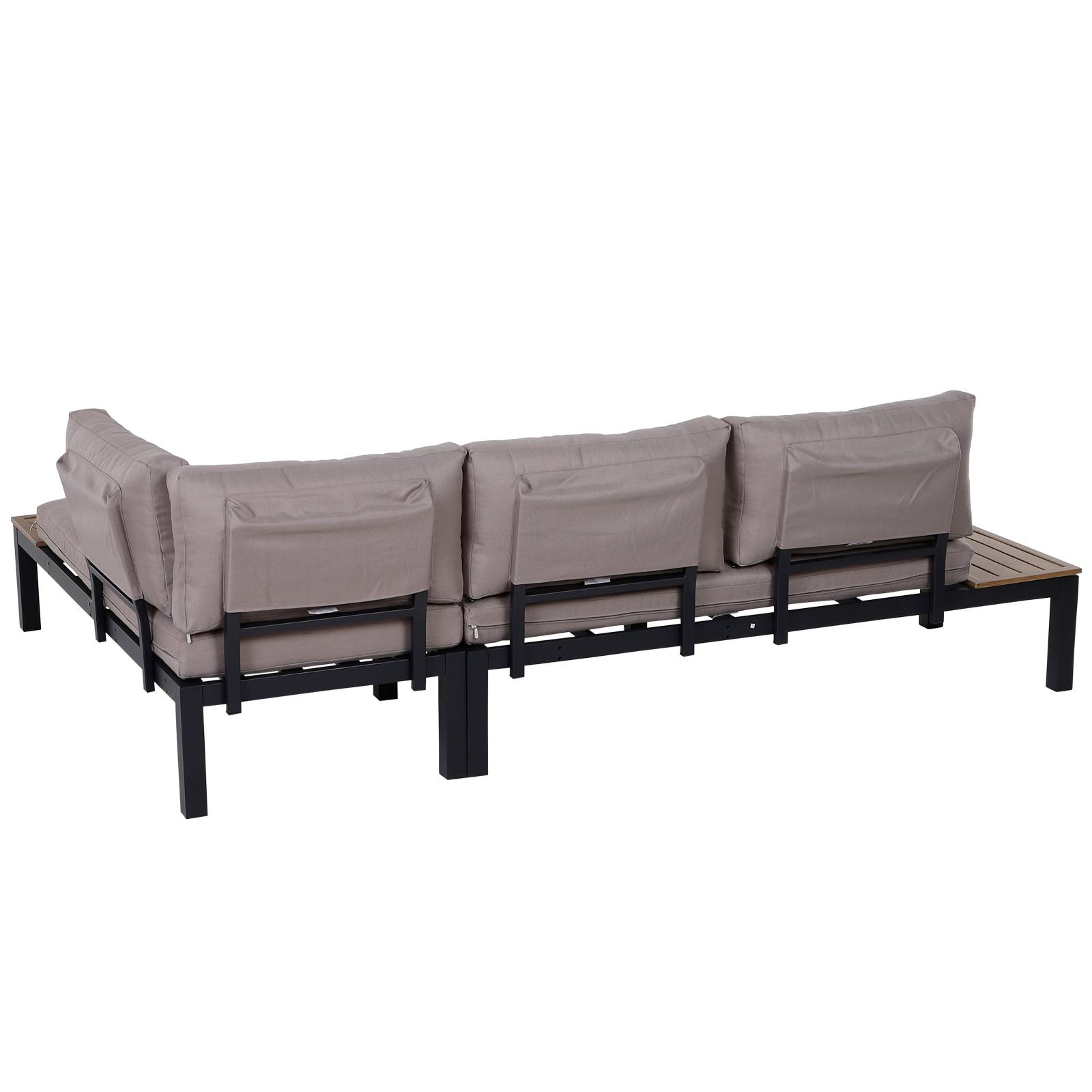 Outsunny - Ensemble salon de jardin d'angle design contemporain 5 places coussins marron table basse alu. noir et imitation bois - Outsunny - Imagen 9