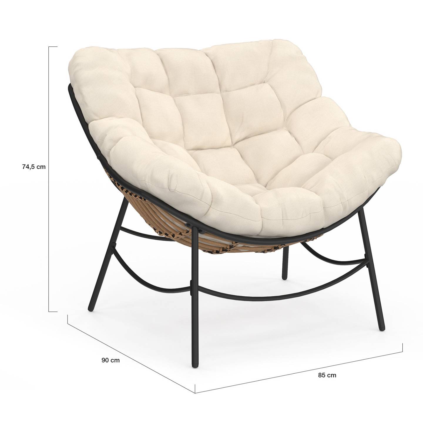 Fauteuil de jardin relax LOA effet rotin avec coussin écru - Image 5