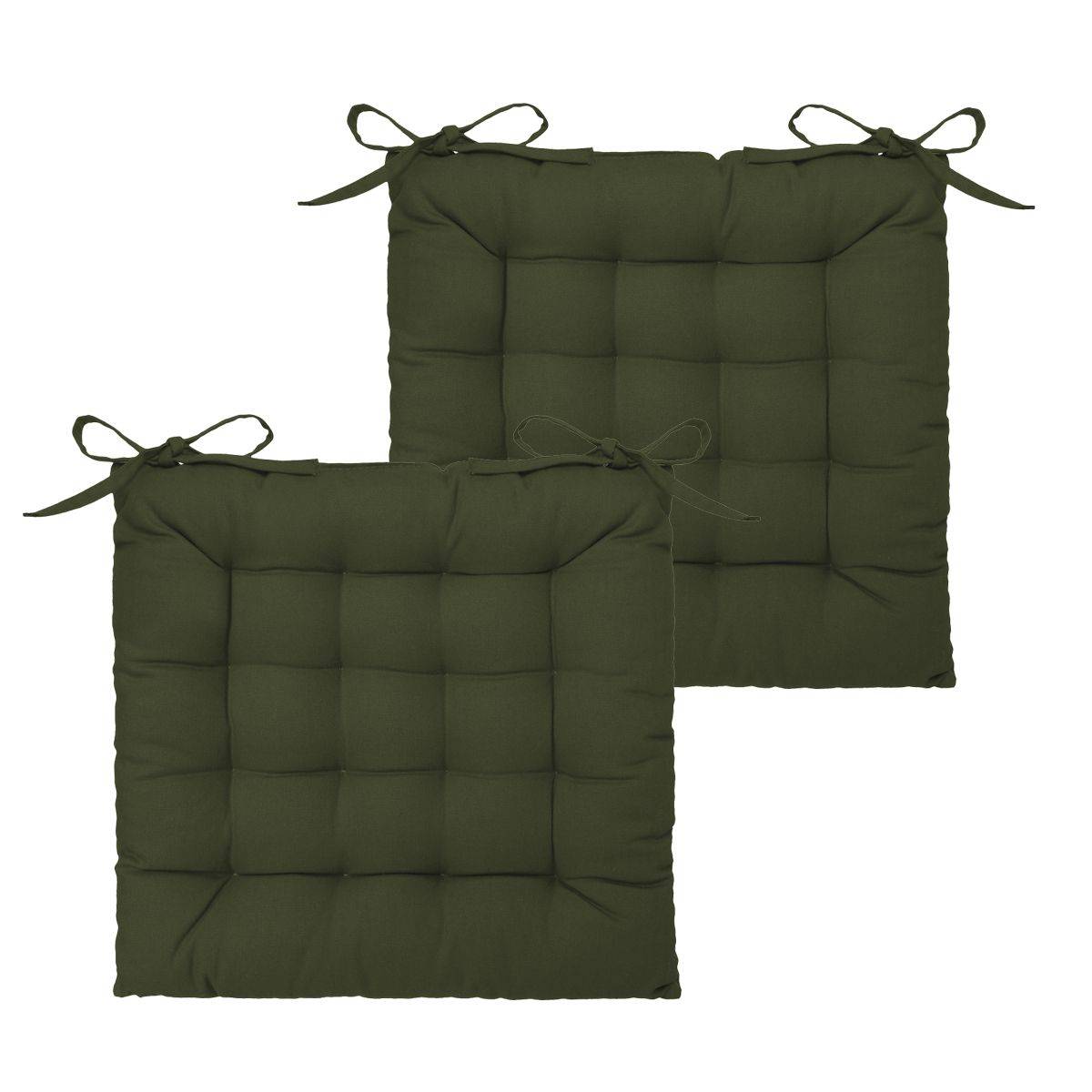 Atmosphera - Lot de 2 Galettes de chaise en Coton Vert kaki 38 x 38 cm - Imagen 1