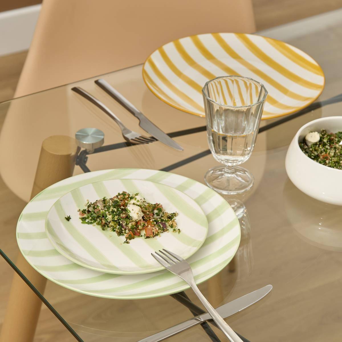 Atmosphera - Lot de 6 Assiettes plate rayée Charlie vert D19cm - Atmosphera Créateur d'intérieur - Image 4