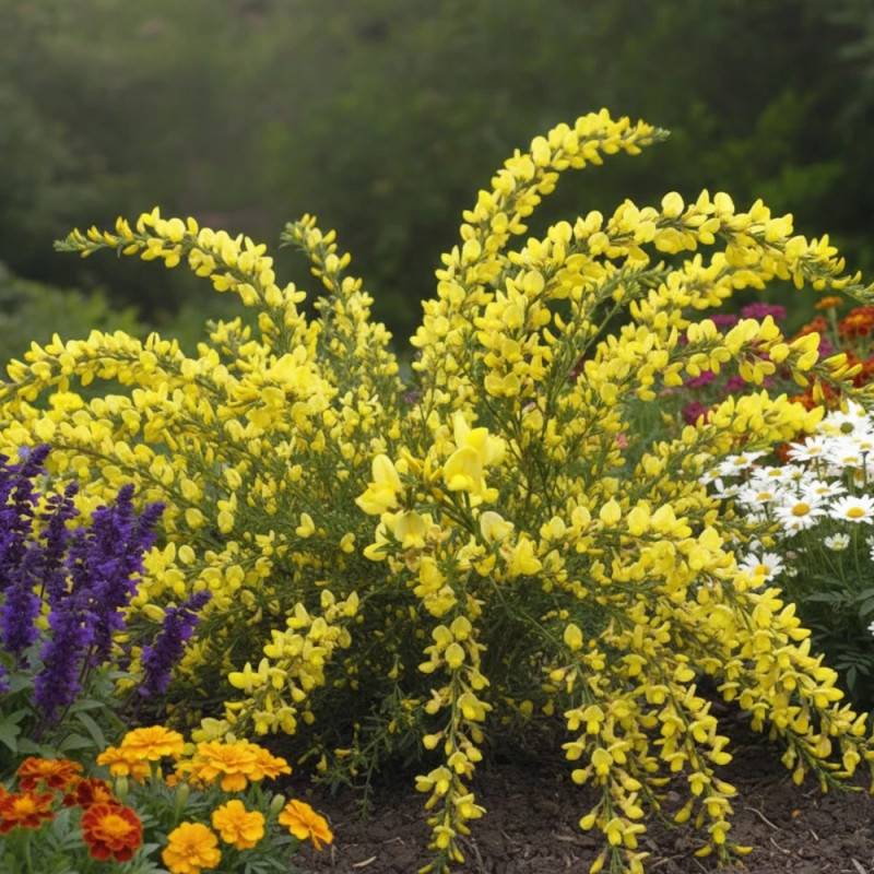 Genêt précoce Allgold, Cytisus à fleurs Jaune - feuillage Caduc - Pot de 3L - 40/60 cm-  hauteur à maturité De 1,00 m à 1,50 m - Imagen 2