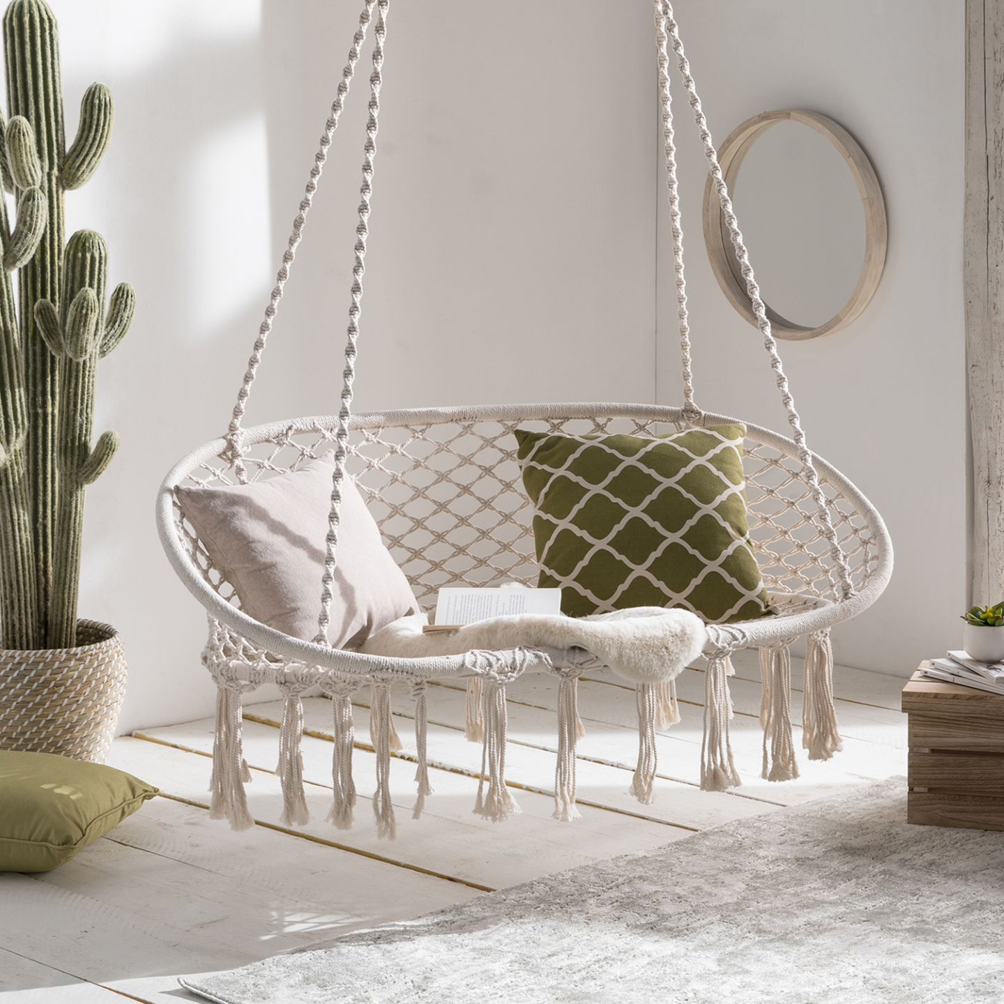 Banc suspendu bohème design macramé balancelle 2 places - Image 2