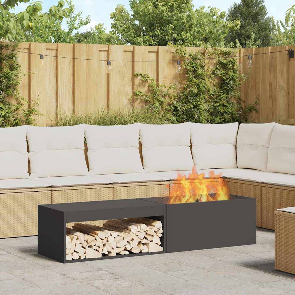 ComfortXL - Brasero rectangulaire Acier avec range-bûches pour jardin terrasse Noir – ComfortXL Outdoor Living - Image 1