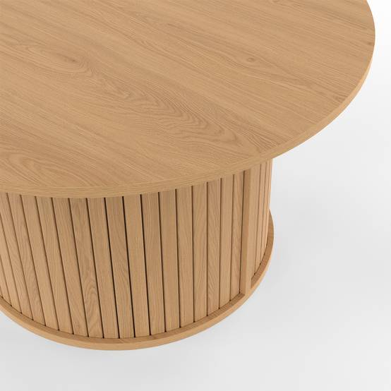 Table basse ronde JULIETTE 70 cm lattes tasseau bois coloris chêne - Image 5