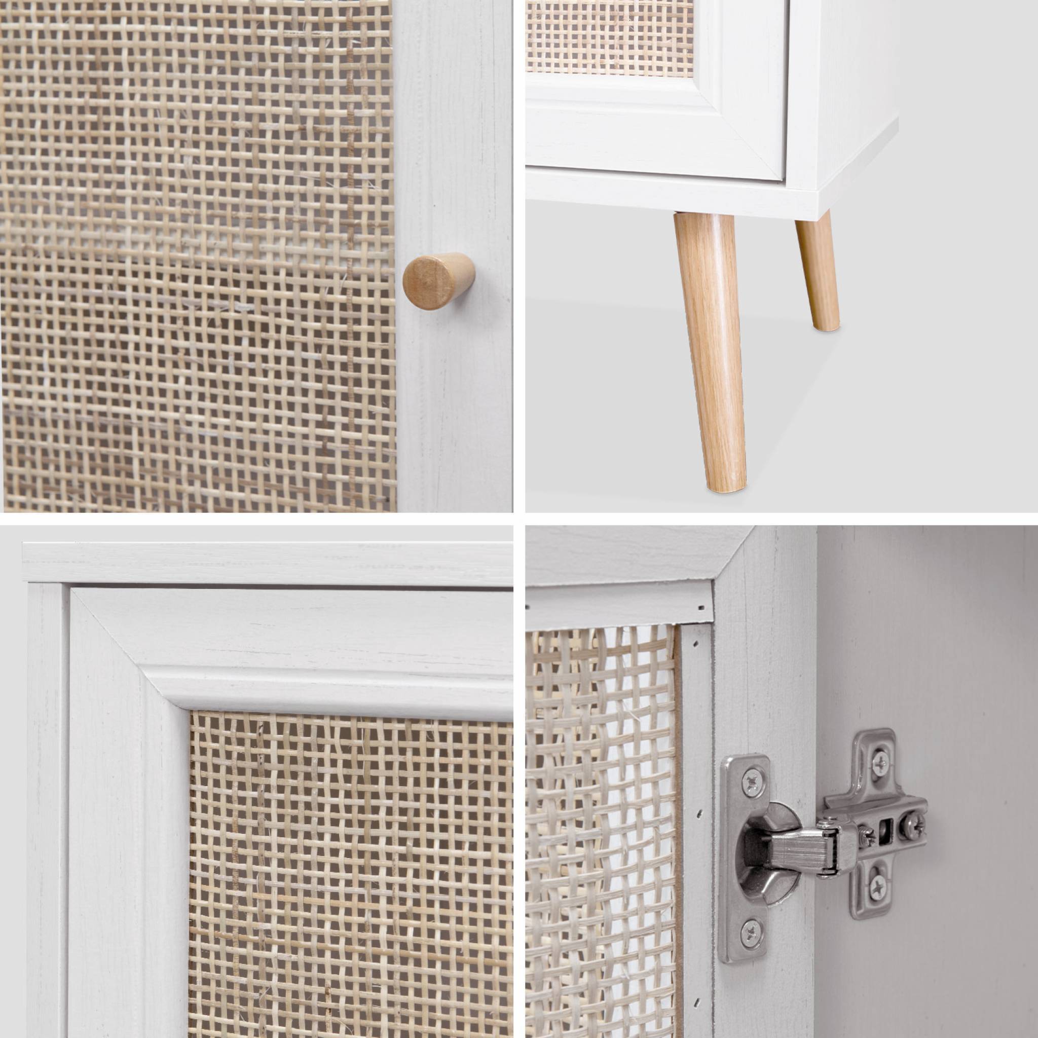 sweeek - Meuble TV en cannage 120x39x56.5cm - Bohème - Blanc. 2 niveaux. 2 étagères. 2 portes. pieds scandinaves | sweeek - Image 6