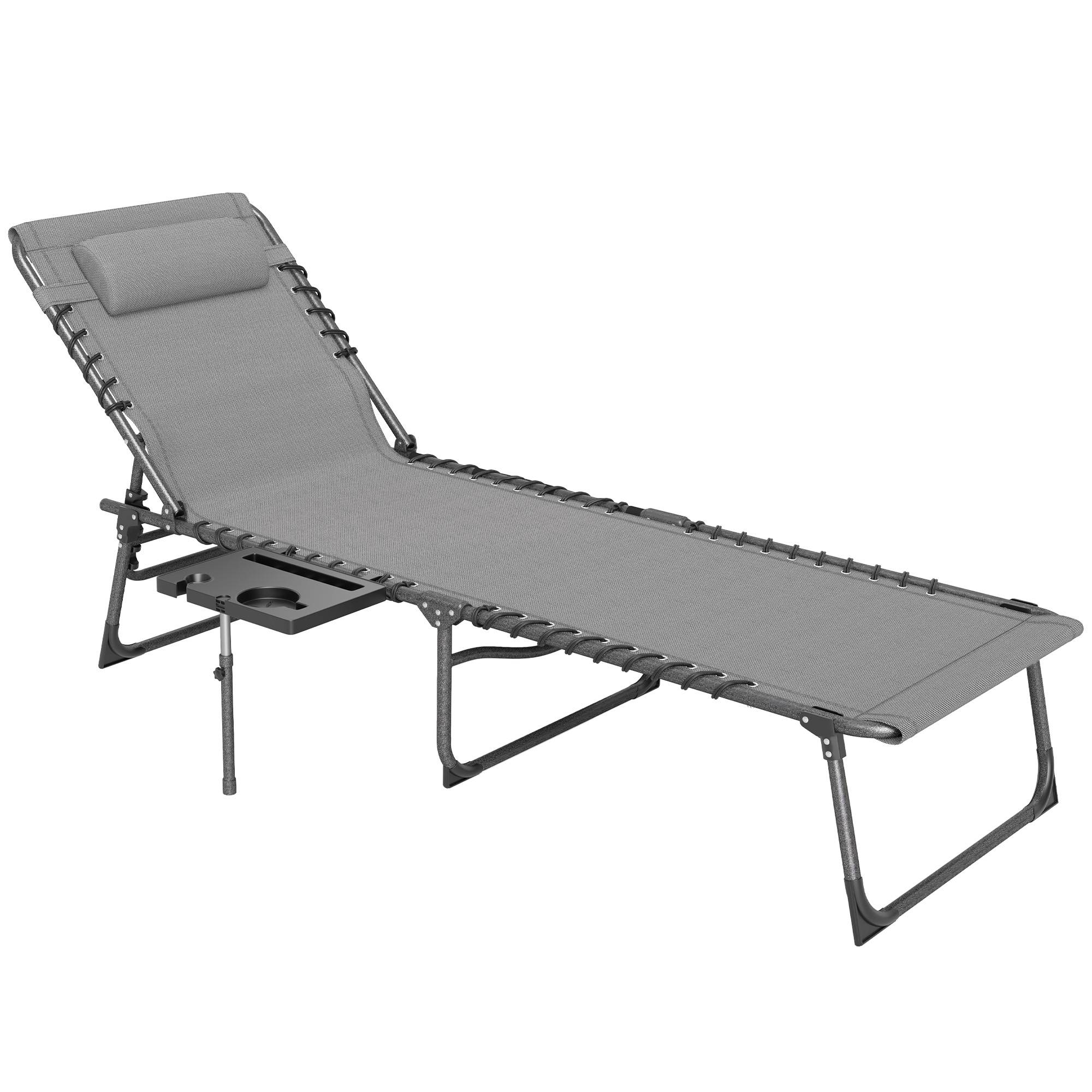 Bain de soleil pliante dossier réglable sur 5 niveaux, plateau - 190x60x31cm Tissu Oxford Gris fr32