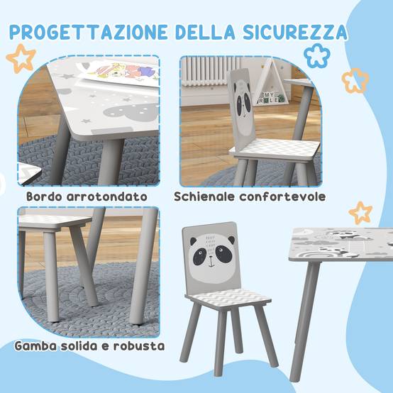 Petite table et 2 chaises enfant 3-8 ans MDF et pin, gris - Image 7