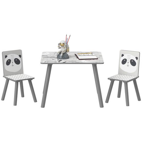 Petite table et 2 chaises enfant 3-8 ans MDF et pin, gris - Image 1