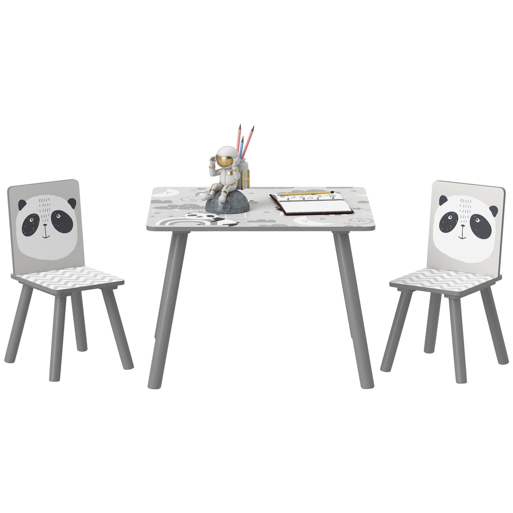 Petite table et 2 chaises enfant 3-8 ans MDF et pin, gris - Image 1
