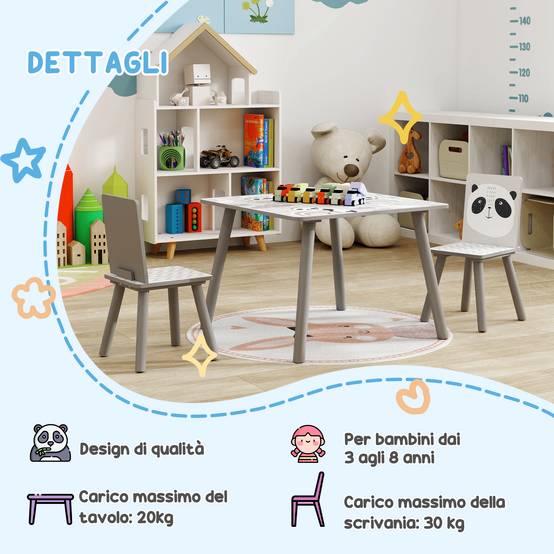 Petite table et 2 chaises enfant 3-8 ans MDF et pin, gris - Image 9