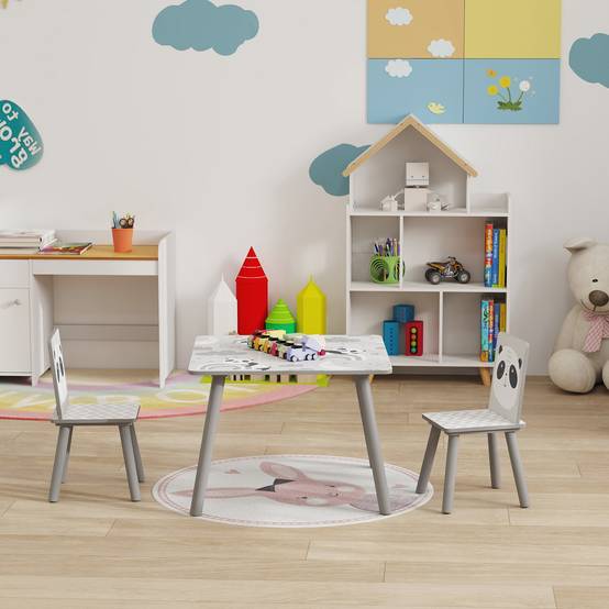 Petite table et 2 chaises enfant 3-8 ans MDF et pin, gris - Image 10