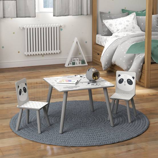 Petite table et 2 chaises enfant 3-8 ans MDF et pin, gris - Image 4