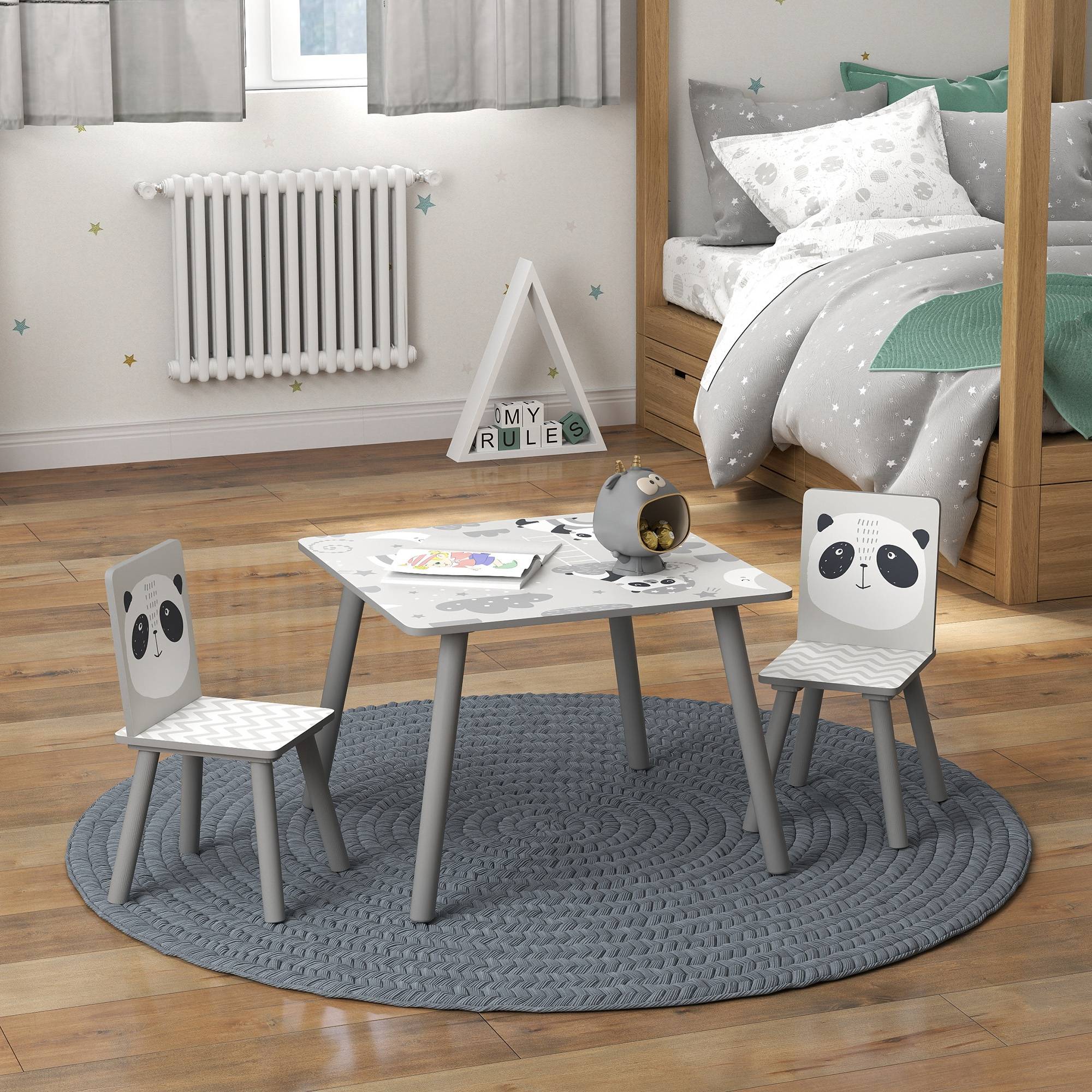 Petite table et 2 chaises enfant 3-8 ans MDF et pin, gris - Image 4