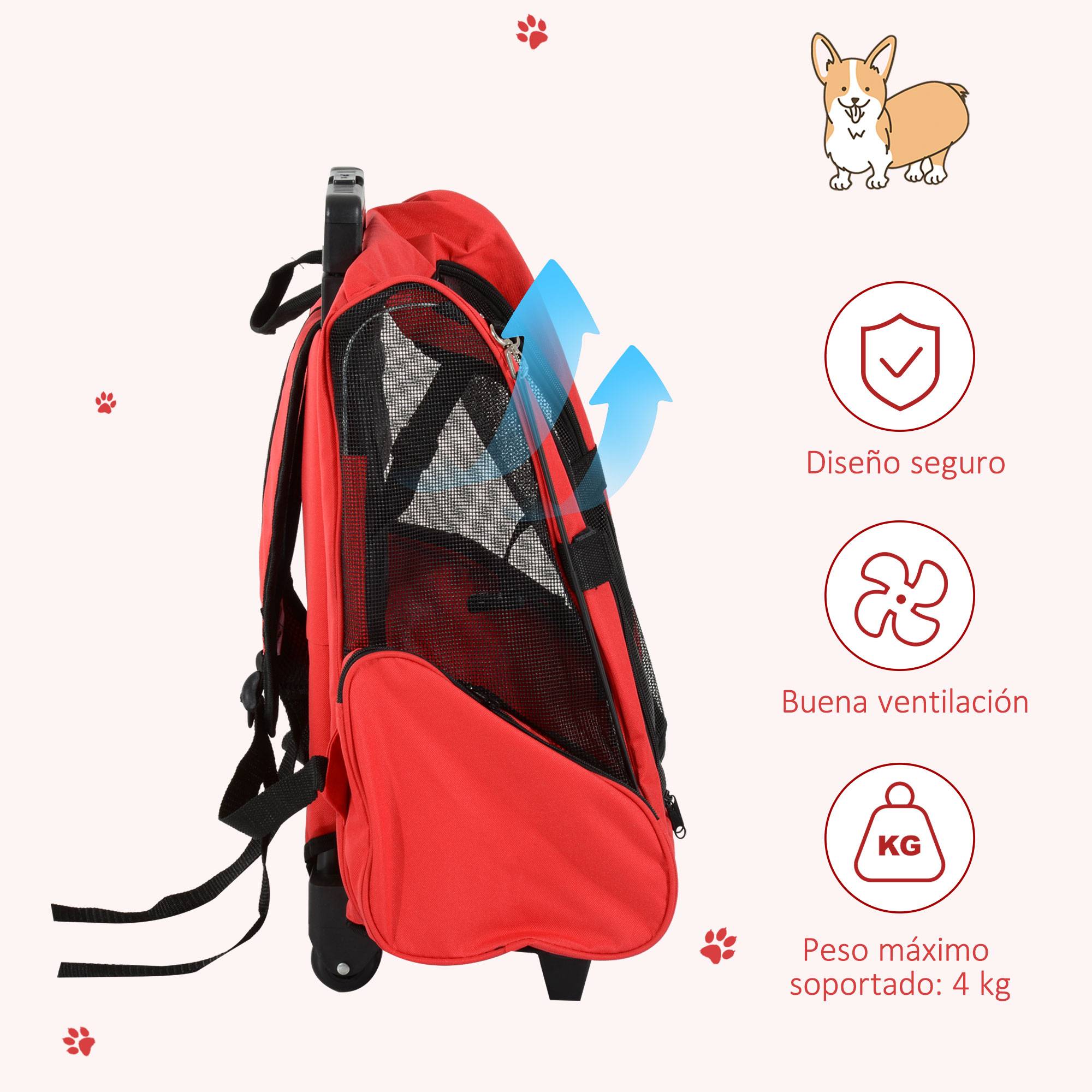 Sac à dos/poussette 2 en 1 pour chien et chat, 42 x 25 x 55 cm, rouge - Image 8