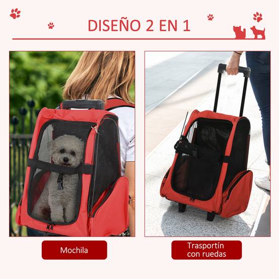 Sac à dos/poussette 2 en 1 pour chien et chat, 42 x 25 x 55 cm, rouge - Image 6