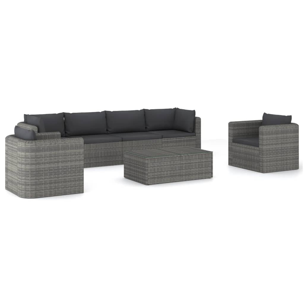 Helloshop26 - Salon de jardin meuble d'extérieur ensemble de mobilier 7 pièces avec coussins résine tressée gris - Imagen 1