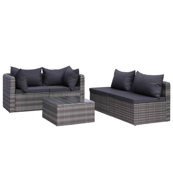 Helloshop26 - Salon de jardin meuble d'extérieur ensemble de mobilier 7 pièces avec coussins résine tressée gris - Imagen 4