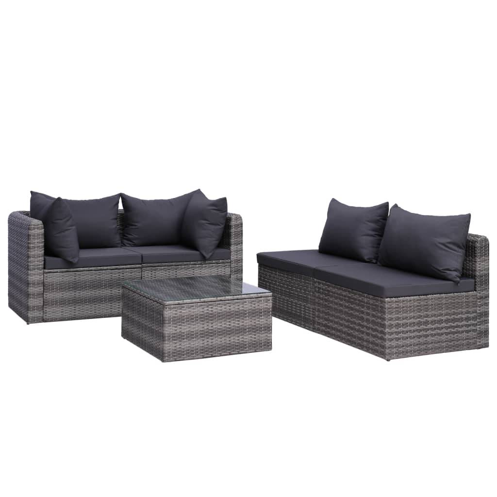 Helloshop26 - Salon de jardin meuble d'extérieur ensemble de mobilier 7 pièces avec coussins résine tressée gris - Imagen 4
