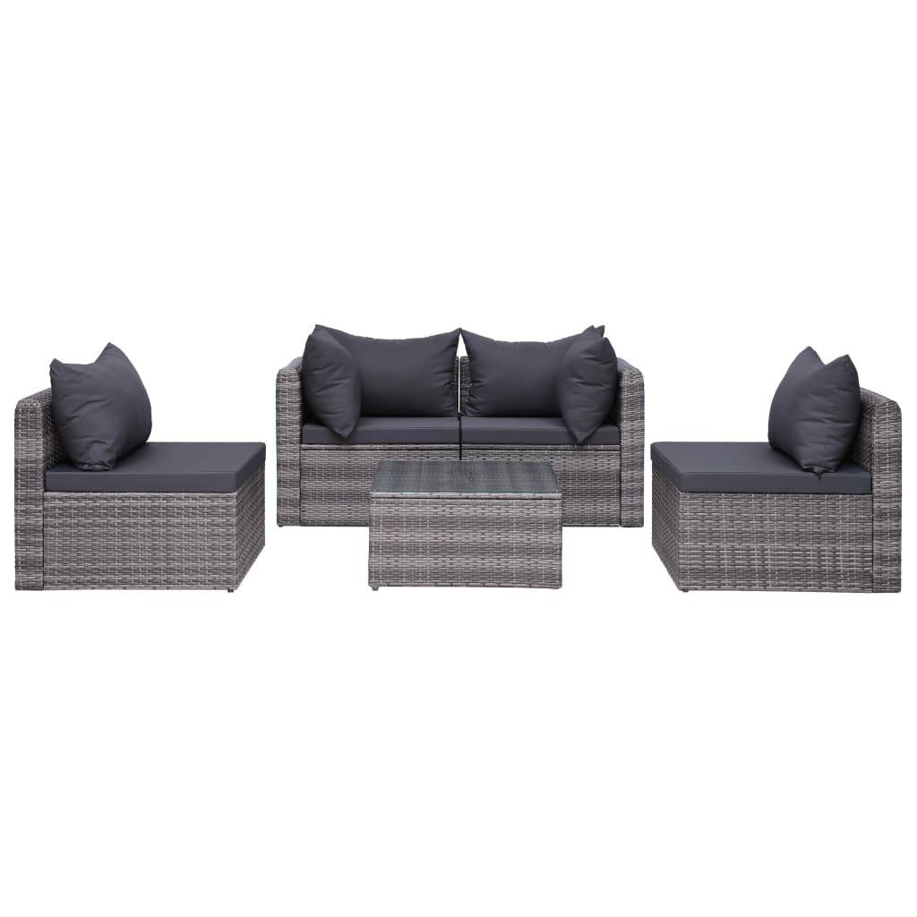 Helloshop26 - Salon de jardin meuble d'extérieur ensemble de mobilier 7 pièces avec coussins résine tressée gris - Imagen 3