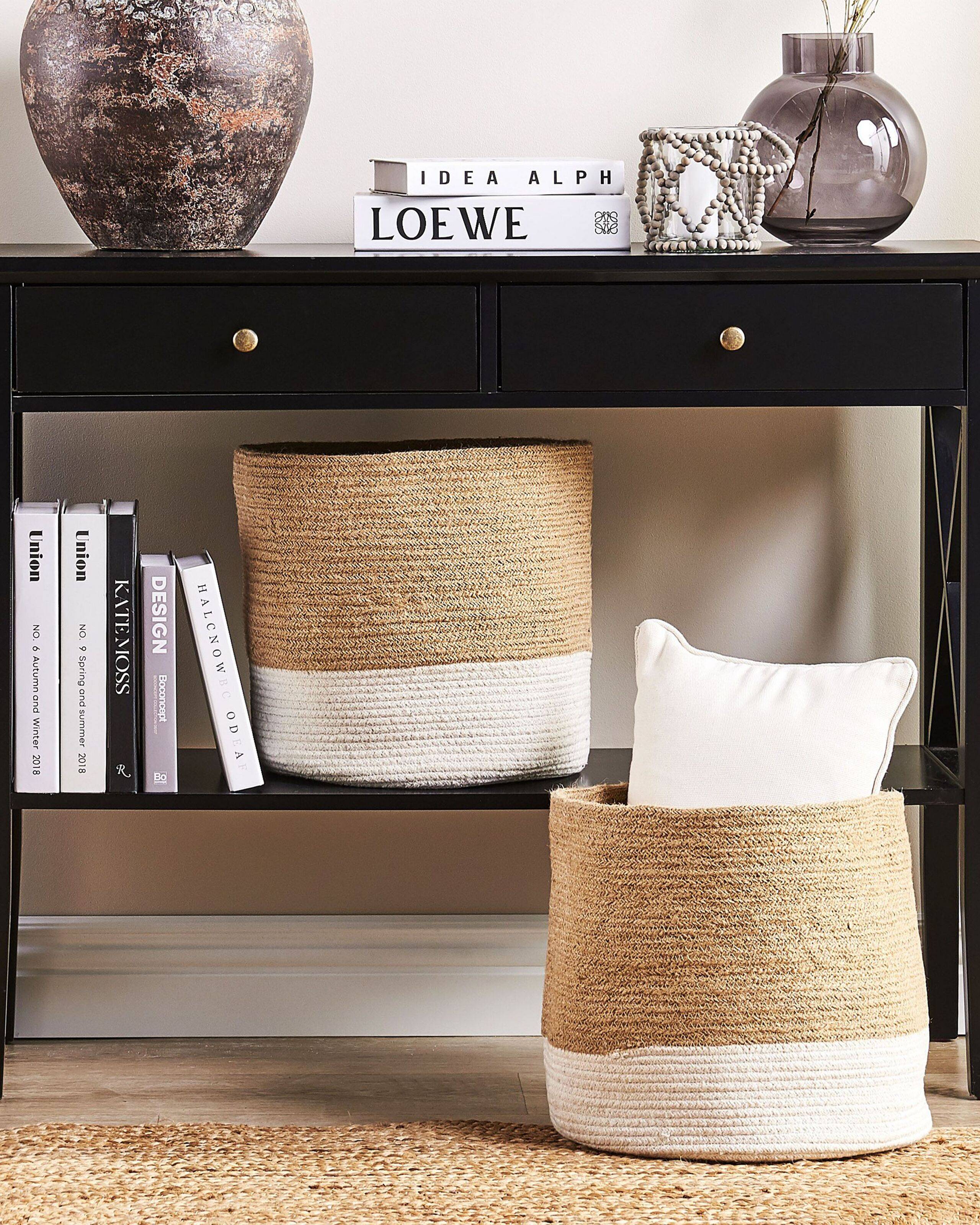Beliani - Paniers Beige et Blanc en Jute Rond 34/37 cm Corbeille à Linge Tressée Rangement pour Intérieur Minimaliste Boîte Lot de 2 - Imagen 2