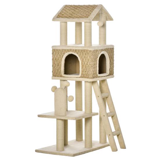 Arbre à chat Sisal chats Espace repos grotte et griffoirs 69x40x131cm Multicolore - ComfortXL Outdoor Living - Image 2
