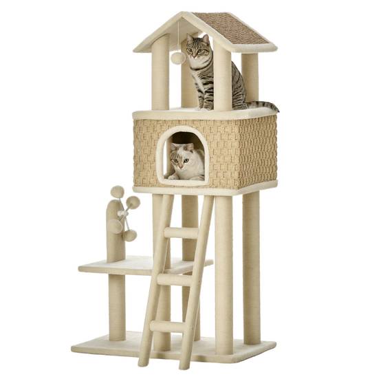 Arbre à chat Sisal chats Espace repos grotte et griffoirs 69x40x131cm Multicolore - ComfortXL Outdoor Living - Image 1