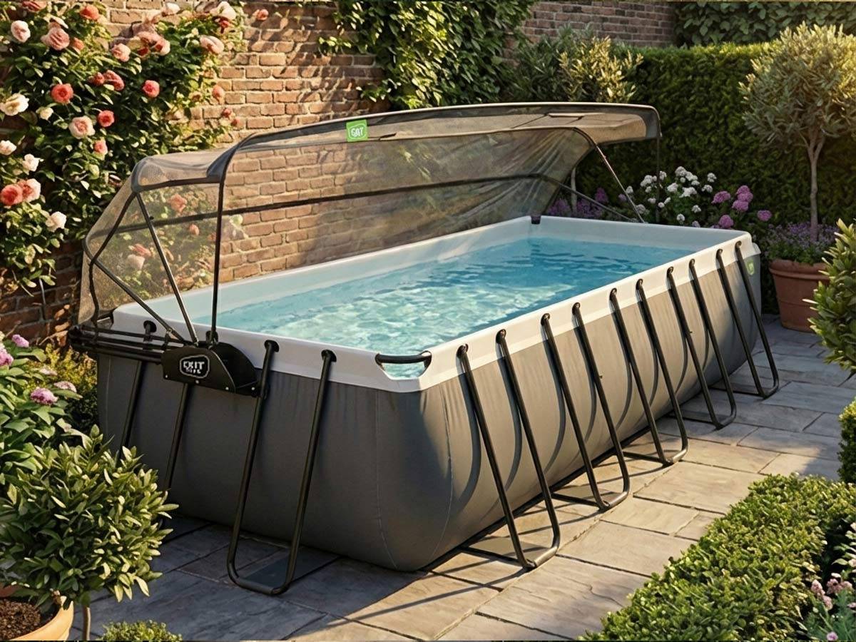 Exit Toys - Piscine tubulaire Black Leather rectangulaire 5,40 x 2,50 x 1,22 m avec dôme - Exit Toys